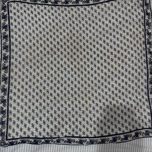 Navy and White Patterned silk?? Scarf - roughly 25”x 25”